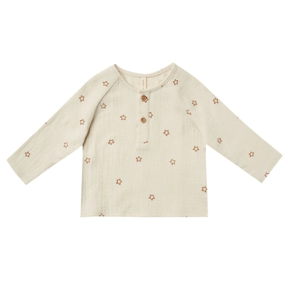 Quincy Mae | Zion Henley Muslin Shirt | Natural Star print | 18-24m